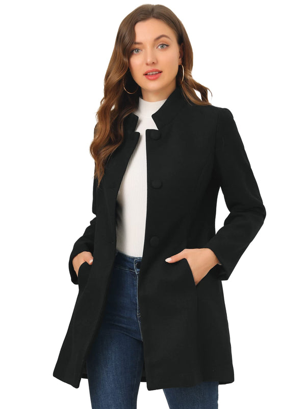 Allegra K Women's Winter Overcoat Mid-Long Stand Collar Single Breasted Coat Outerwear X-Small Black