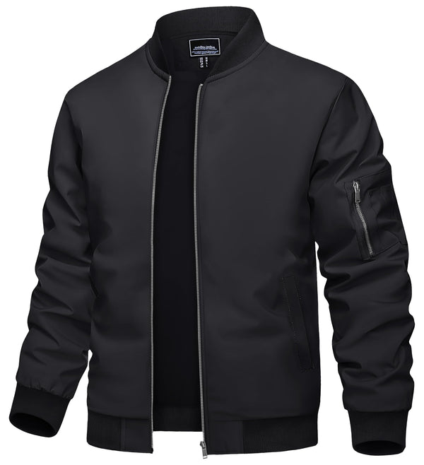 TACVASEN Bomber Jacket Men Black Jacket Casual Mens Jackets Casual Stylish Lightweight Mens Windbreaker Jackets Lightweight Track Jacket
